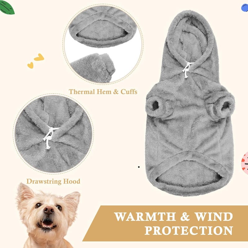 Waoduld Dog Sweater,Dog Hoodies,Warm Fuzzy Fleece Sweatshirt with Hood & Pocket,Leash Hole,Cozy Cold Weather Pet Clothes Pet Sweater for Small,Medium,and Large Dogs(Grey,XL) - Image 5